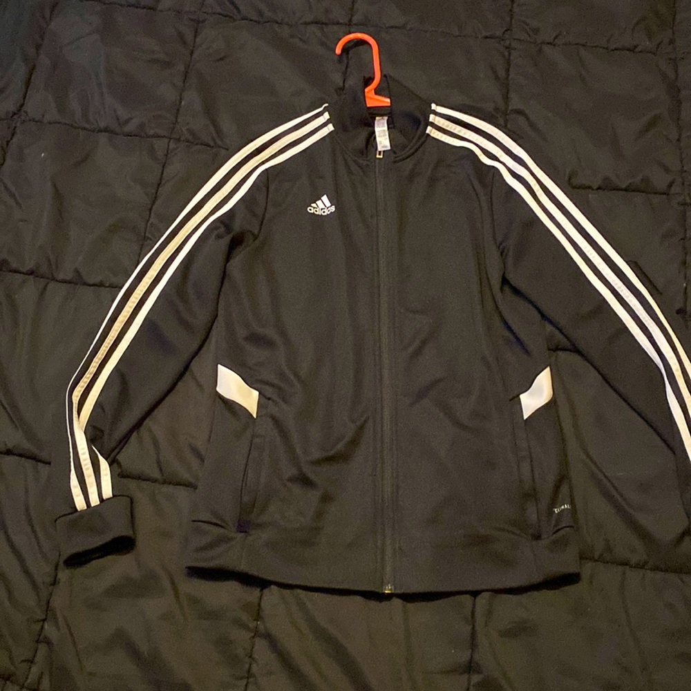 adidas jacket with zipper & white stripes